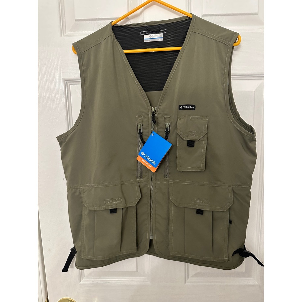 Columbia Omni-Shade Utility Vest Mens Small Sage Green Cargo Fishing Hiking NWT